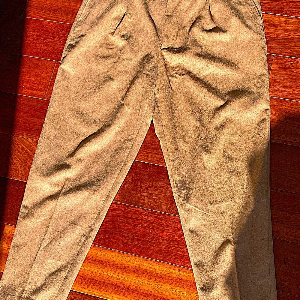 Camel color wool flannel pants with back elastic waist band Zara size 36